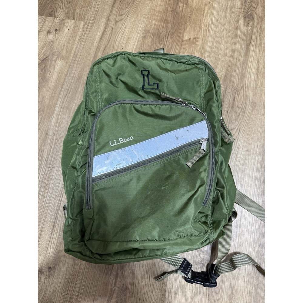 Vtg LL Bean Deluxe Reflective Backpack Nylon Green School Travel Hiking Daypack